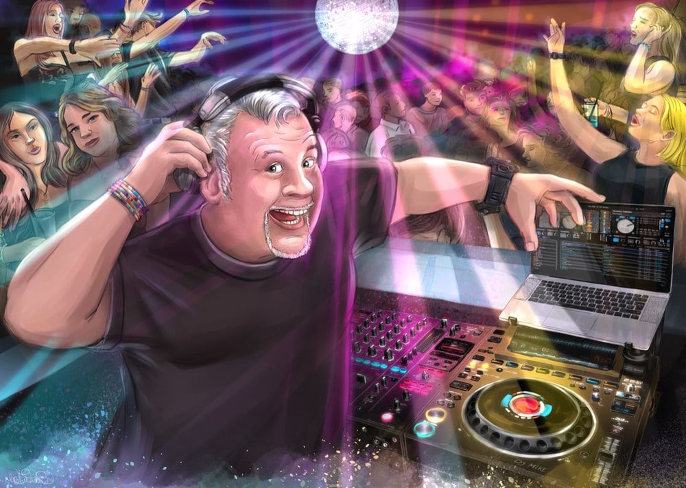 DJ Mike am Pult — Illustration
